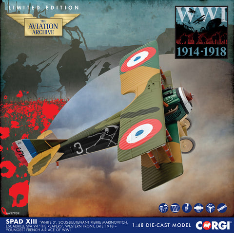 Spad XIII ‘White 3’, Pierre Marinovitch, Escadrille Spa 94 ‘The Reapers’, Youngest French Air Ace of WWI.